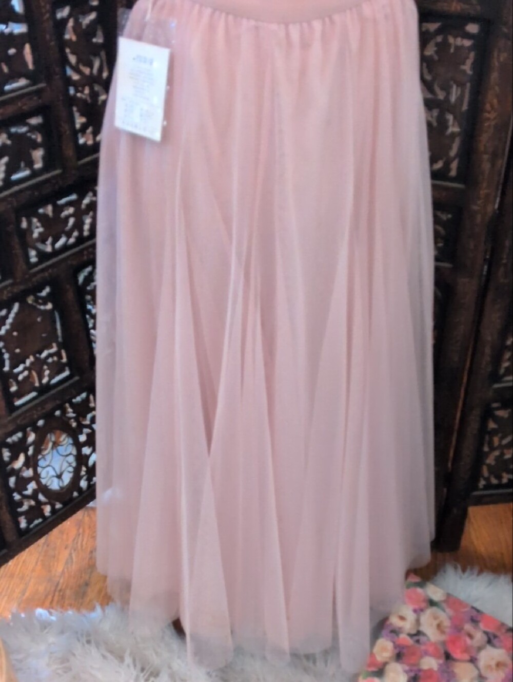 Blush Pink Maxi Tulle Dance Skirt with Elastic Waistband - Picture 4 of 5